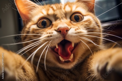 illustration of happy cat is taking selfie photo. Realistic, Generative ai