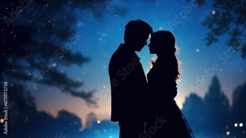 Silhouette of Lovers Kissing