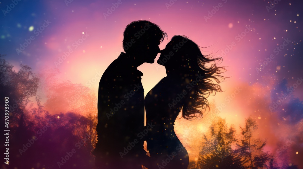 Silhouette of Lovers Kissing Silhouette of Lovers Kissing