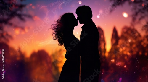 Silhouette of Lovers Kissing