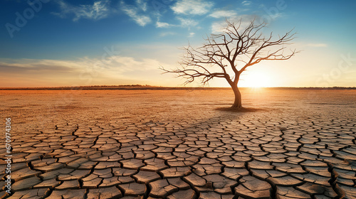 Dead trees on dry cracked earth metaphor Drought, Water crisis and World Climate change. made with generative ai © Farid
