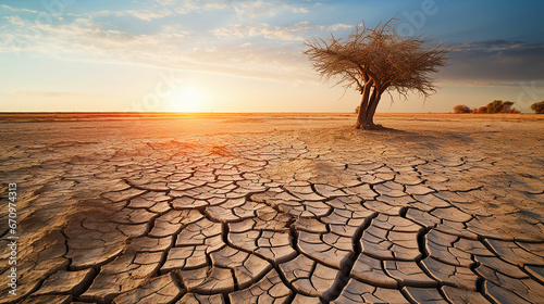 Dead trees on dry cracked earth metaphor Drought, Water crisis and World Climate change. made with generative ai
