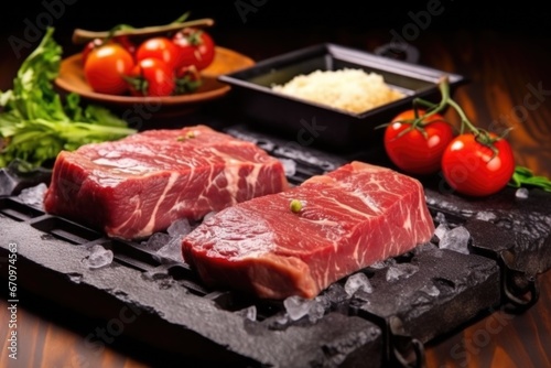 sizzling sirloin steak on a hot stone platter