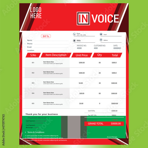 Invoice Template Design, Corporate Invoice Design Template, Vector Invoice Template, Cash Memo, Vector Quotation Design Template
