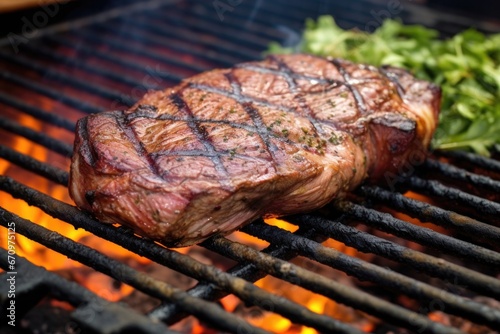 steak on a grill with visible smoke