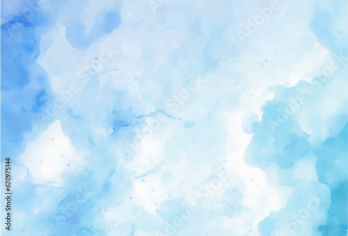 Abstract blue watercolor paint on white paper background