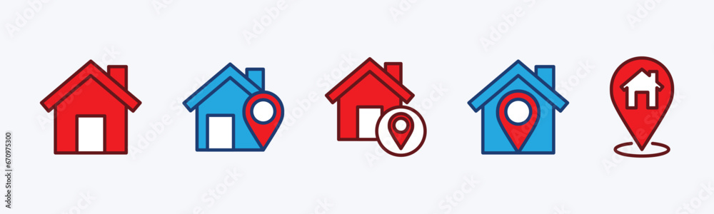 Home address icons set. Home location pin sign and symbol. House location pin icon for apps and websites. Vector illustration Home address icons set. Home location pin sign and symbol. House location pin icon for apps and websites. Vector illustration