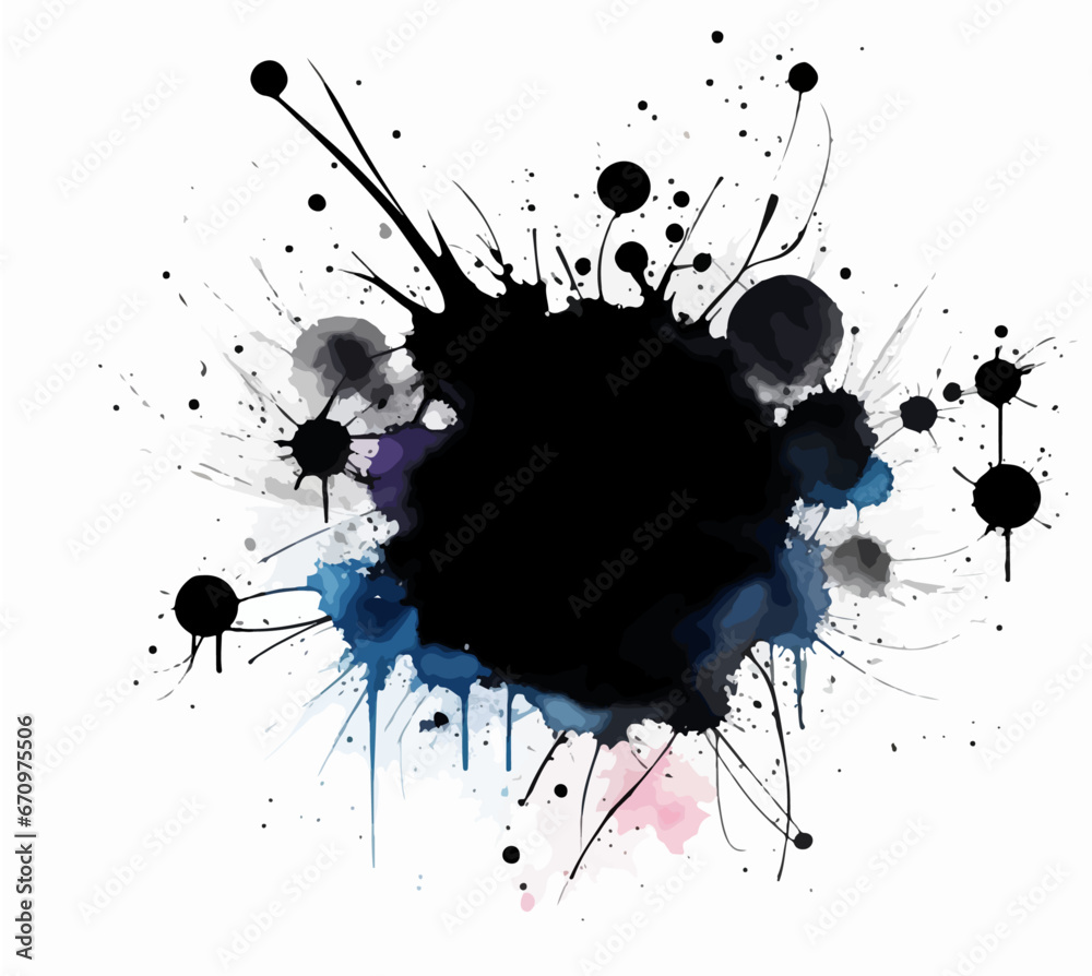 Splat background, black dropped ink splatter splash watercolor grunge element graphic