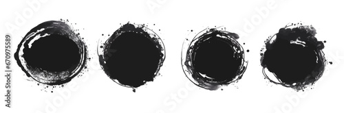 Grunge black watercolor painted circle backgrounds. Vector watercolor blots.