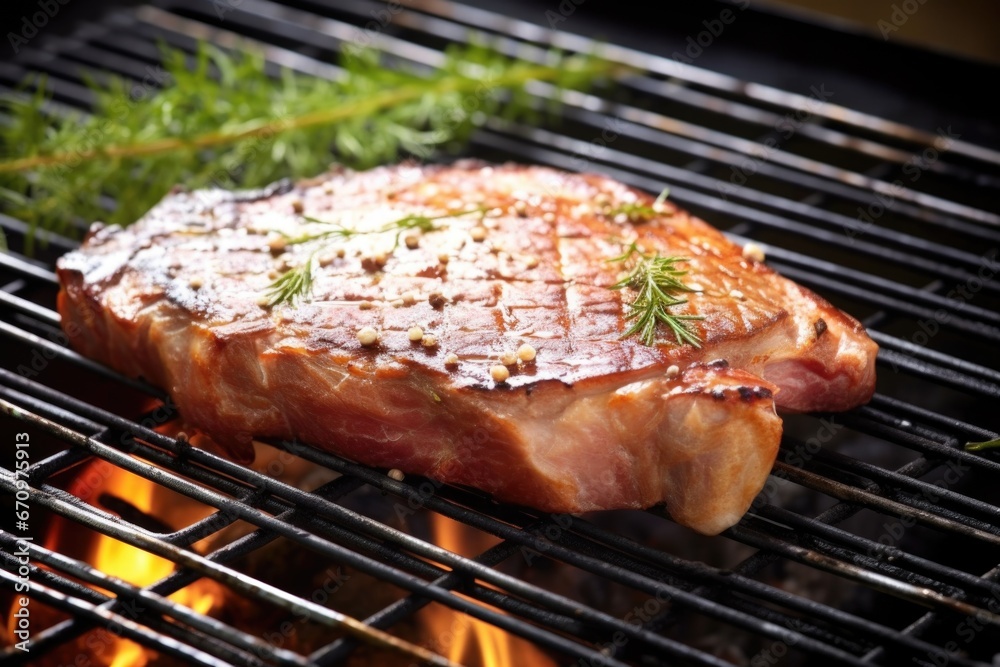 close up of a freshly grilled t-bone steak on a metal grill close up of a freshly grilled t-bone steak on a metal grill