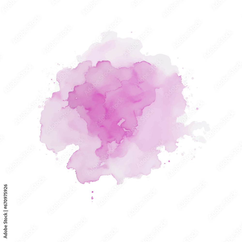 Abstract pink watercolor water splash on a white background. Vector watercolour texture in rose color. Ink paint brush stain. Pink soft light blot. Watercolor pastel splash