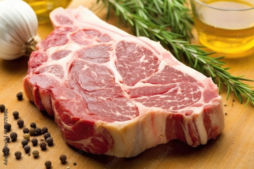 close-up of a t-bone steak showing marbling