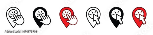 Select map pin icon set. Select Marker location. Click pin position marker. Choose map pointer. Cursor arrow location pointer icons symbol on white background. Vector illustration