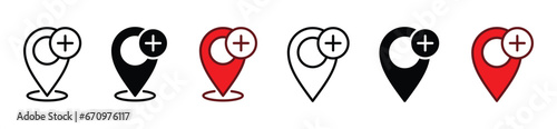 Add location icon. Add a map pin icons. Add map pin pointer marker icon symbol on white background. Vector illustration