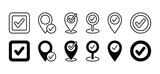 Map pin location checkpoint icon set. Map markers with check mark sign. Vector illustration on a white background