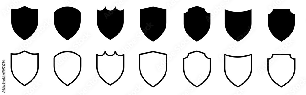 Shield icon set. Protect shield security line icons. Symbol, sign, logo. Design elements for concept of safety and protection. Vector illustration Shield icon set. Protect shield security line icons. Symbol, sign, logo. Design elements for concept of safety and protection. Vector illustration