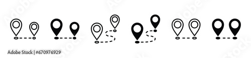 distance icon set. Location distance icon symbol. Travel route, distance, roadmap, map icon symbol collection. Editable stroke. Vector illustration