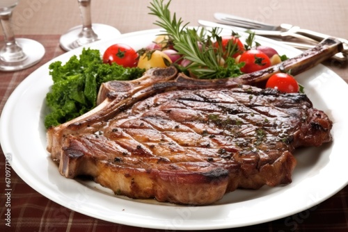 rib-eye veal chop with grill marks on a platter