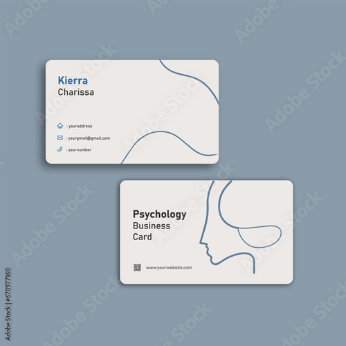 a minimal and creative psychology business card in blue and white color