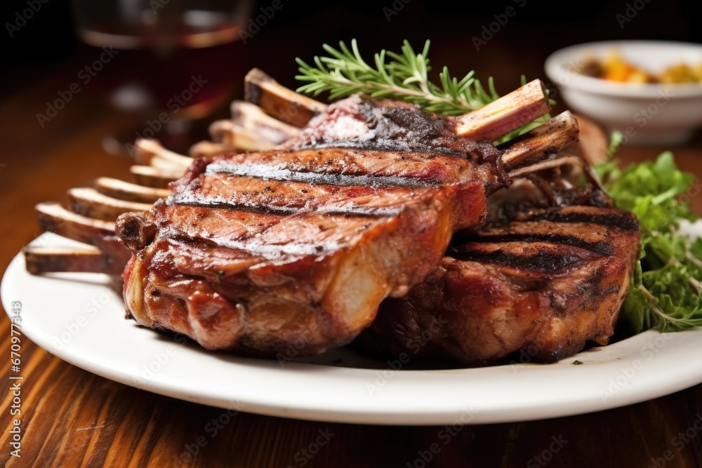 tightly stacked grilled veal chops