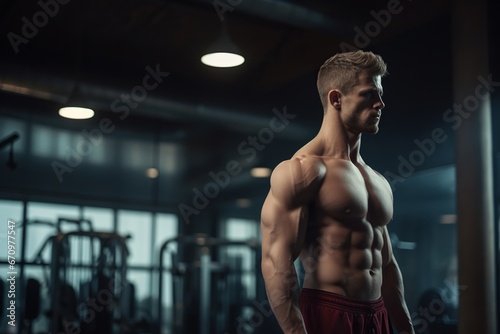 illustration of medium shot gym activity Gym room Muscle man, Generative ai
