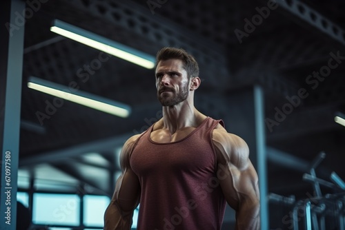 illustration of medium shot gym activity Gym room Muscle man, Generative ai