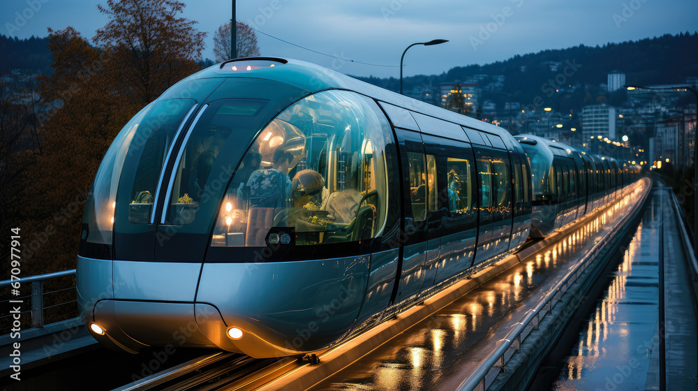 Naklejka premium Modern high speed train on the railway , High speed passenger train