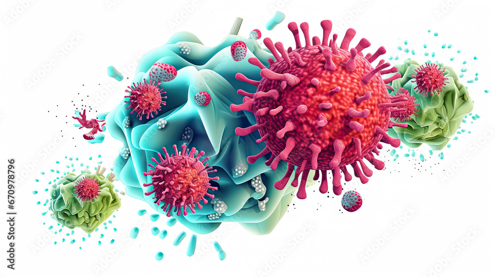 Colorful bacteria illustration on white background. Respiratory virus infection. Corona virus.