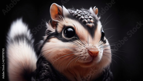 Cute Squirrel Portrait on Black Background - AI Generated Illustration © Norbert