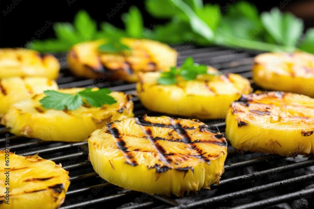 grilled pineapple slices on barbecue surface