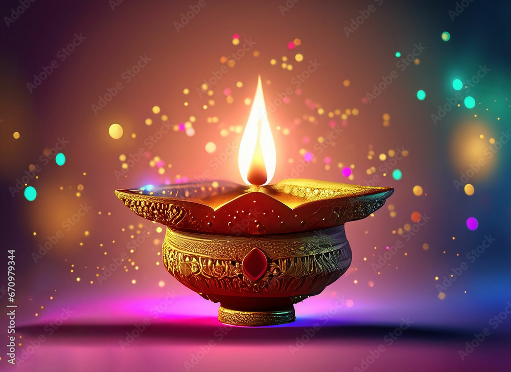 Happy Diwali - Clay Diya lamps lit during Dipavali, Hindu festival of lights celebration Happy Diwali - Clay Diya lamps lit during Dipavali, Hindu festival of lights celebration