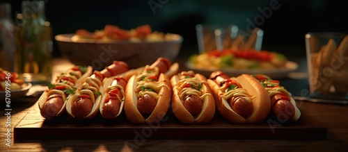 Hotdogs are served beautifully on the table