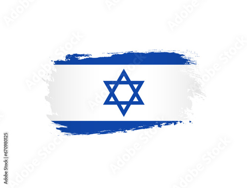 Flag of Israel creative icon. Modern design. We stand with Israel banner element. State flag with brushing stroke clipping mask. Isolated sign. Graphic template. Trendy texture.
