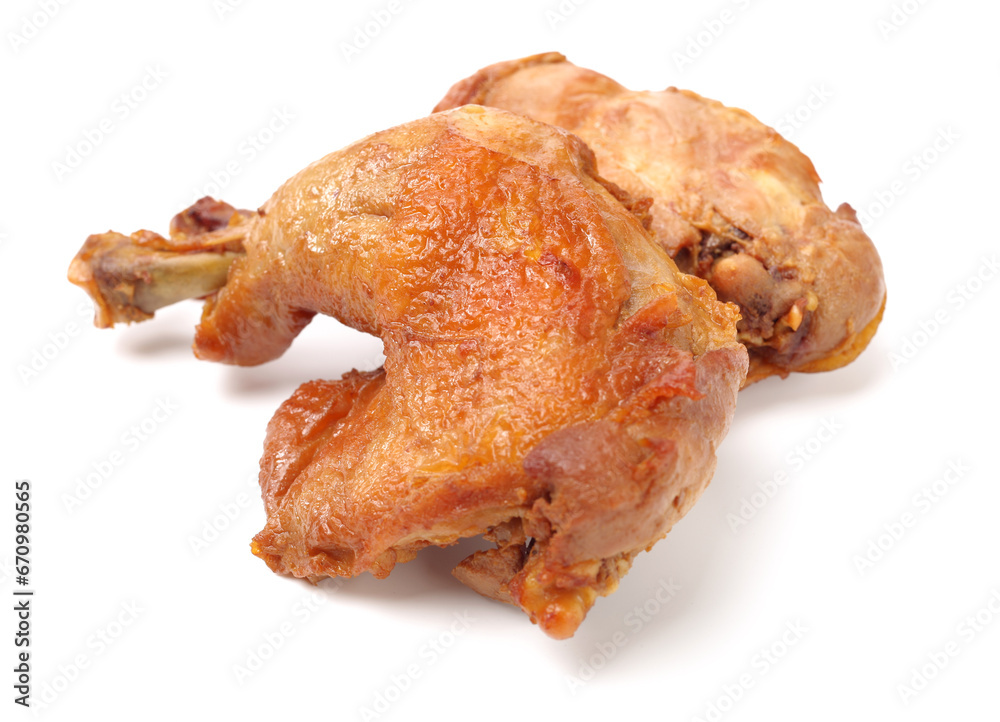 grilled chicken leg on white background grilled chicken leg on white background