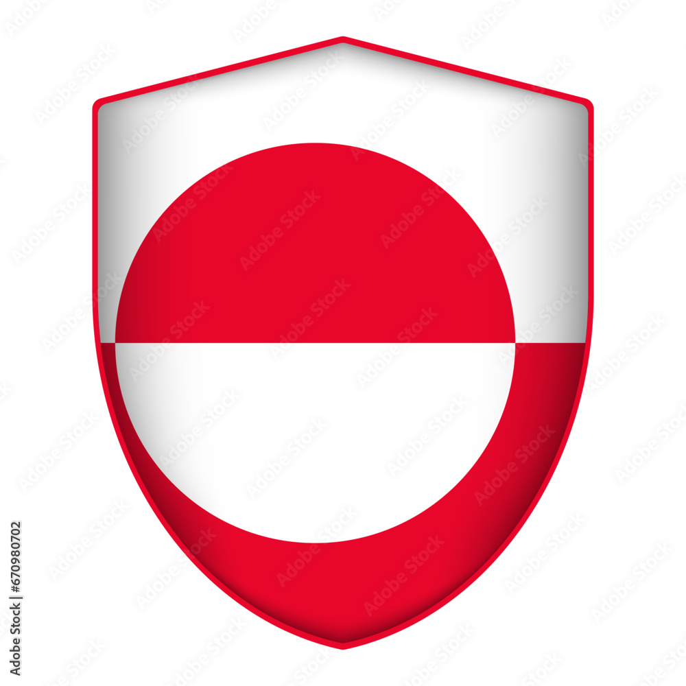 Greenland flag in shield shape. Vector illustration. Greenland flag in shield shape. Vector illustration.