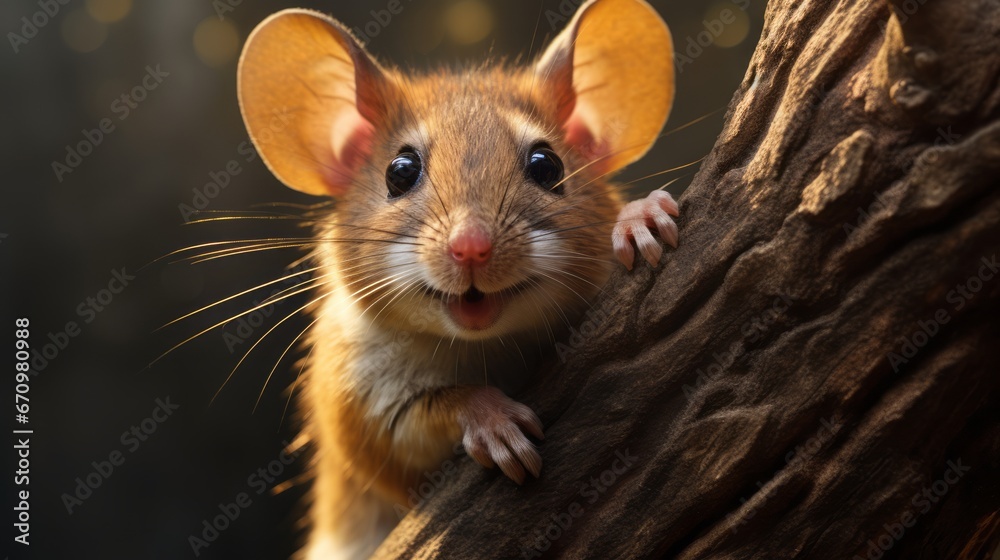 a mouse climbing a tree