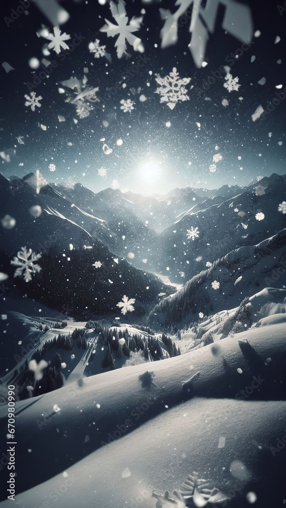 Fototapeta premium Winter Wonderland Sunrise - AI generated Illustration, realistic