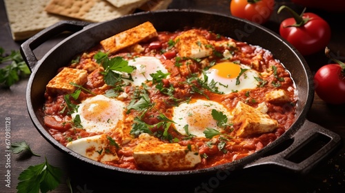 a pan of food with eggs and cheese