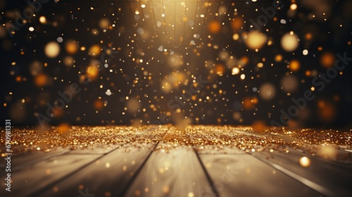 Christmas garland bokeh lights over Golden blue background Created with generative Ai