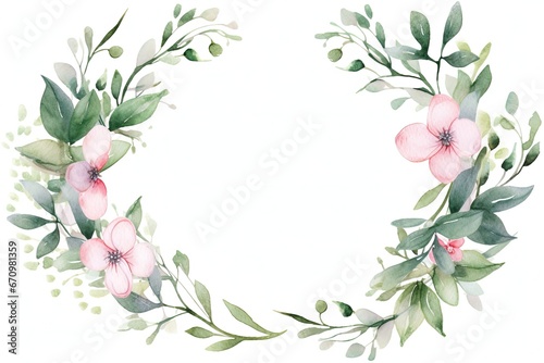 Pink Floral Wreath Watercolor Illustration