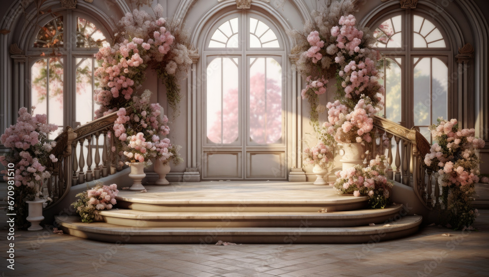 Beautiful entrance way with flowers and steps. Entrance to house. Beautiful entrance way with flowers and steps. Entrance to house.