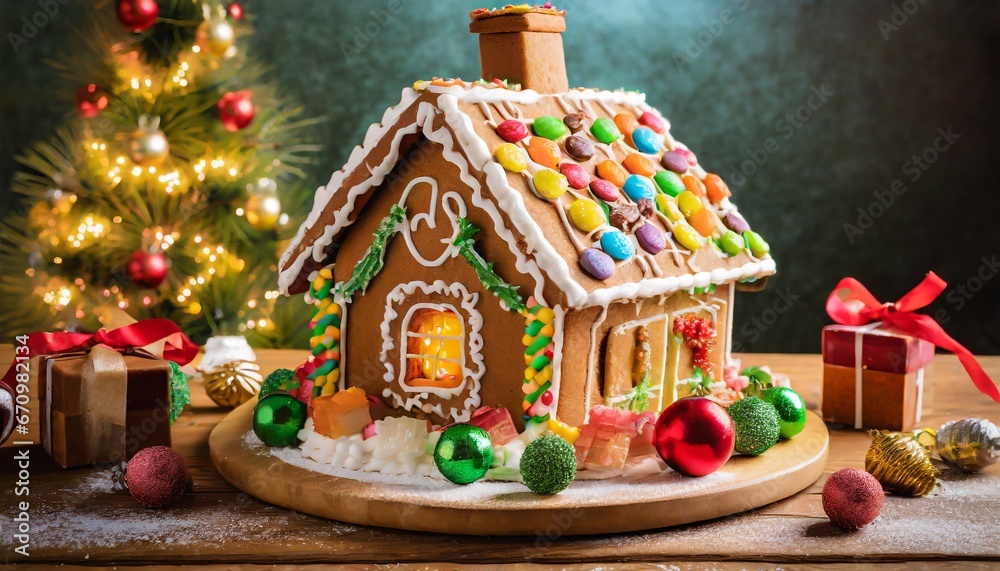 gingerbread house and christmas tree