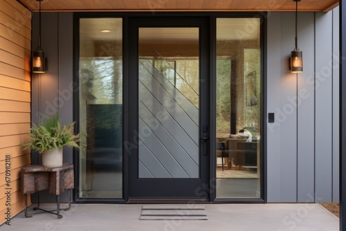 close-up of farmhouse entry door with modern design