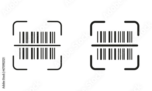 Barcode Tag Scanner Pictogram. Scan Bar Code Line and Silhouette Black Icon Set. Product Information Identification. Digital Scanning Technology Symbol Collection. Isolated Vector Illustration