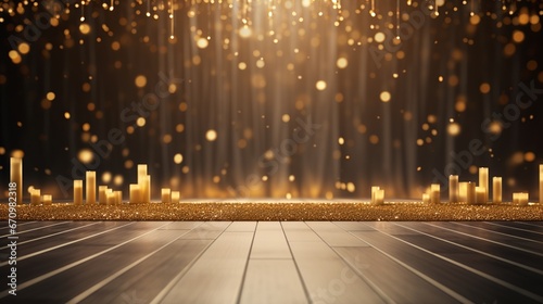 Christmas garland bokeh lights over Golden blue background Created with generative Ai