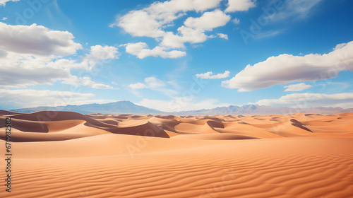 An expansive desert landscape stretches beyond the horizon, with cracked earth and dunes that create an awe-inspiring image of nature's raw beauty.