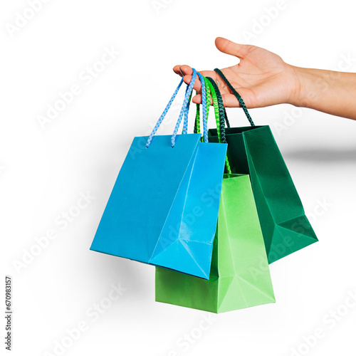 shopping with gift bags offers and sales, transparent image with cutout background and shadow