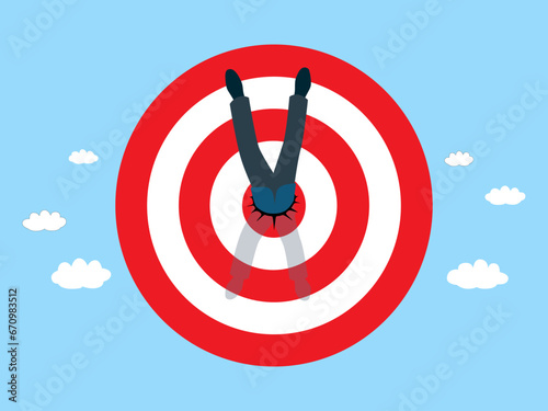 Businessman hitting the center of target : Business target or goal success and winner concept