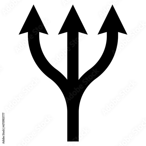 Triple path icon, triple arrow from one, Neptune trident
