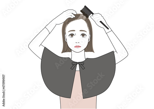 自分で白髪染めをしている女性
